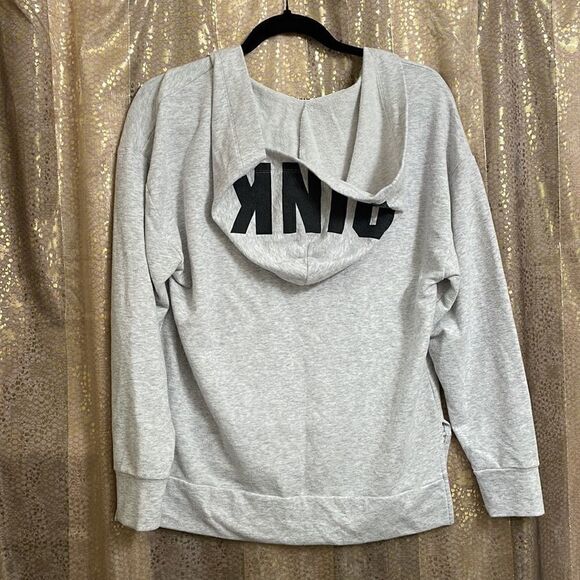 PINK Victoria’s Secret gray/black lace up tunic hoodie, size XS - Picture 4 of 5